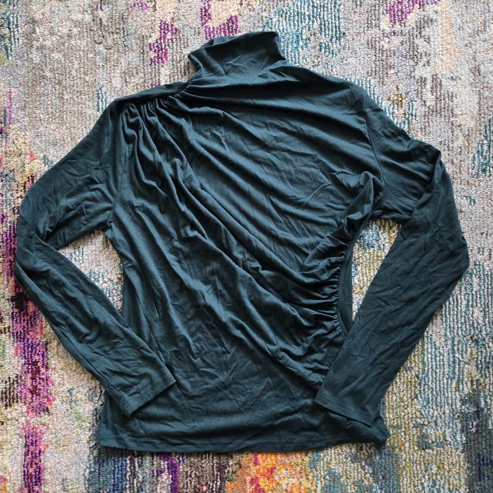 Ruched Mockneck Emerald Green Long Sleeve Tee